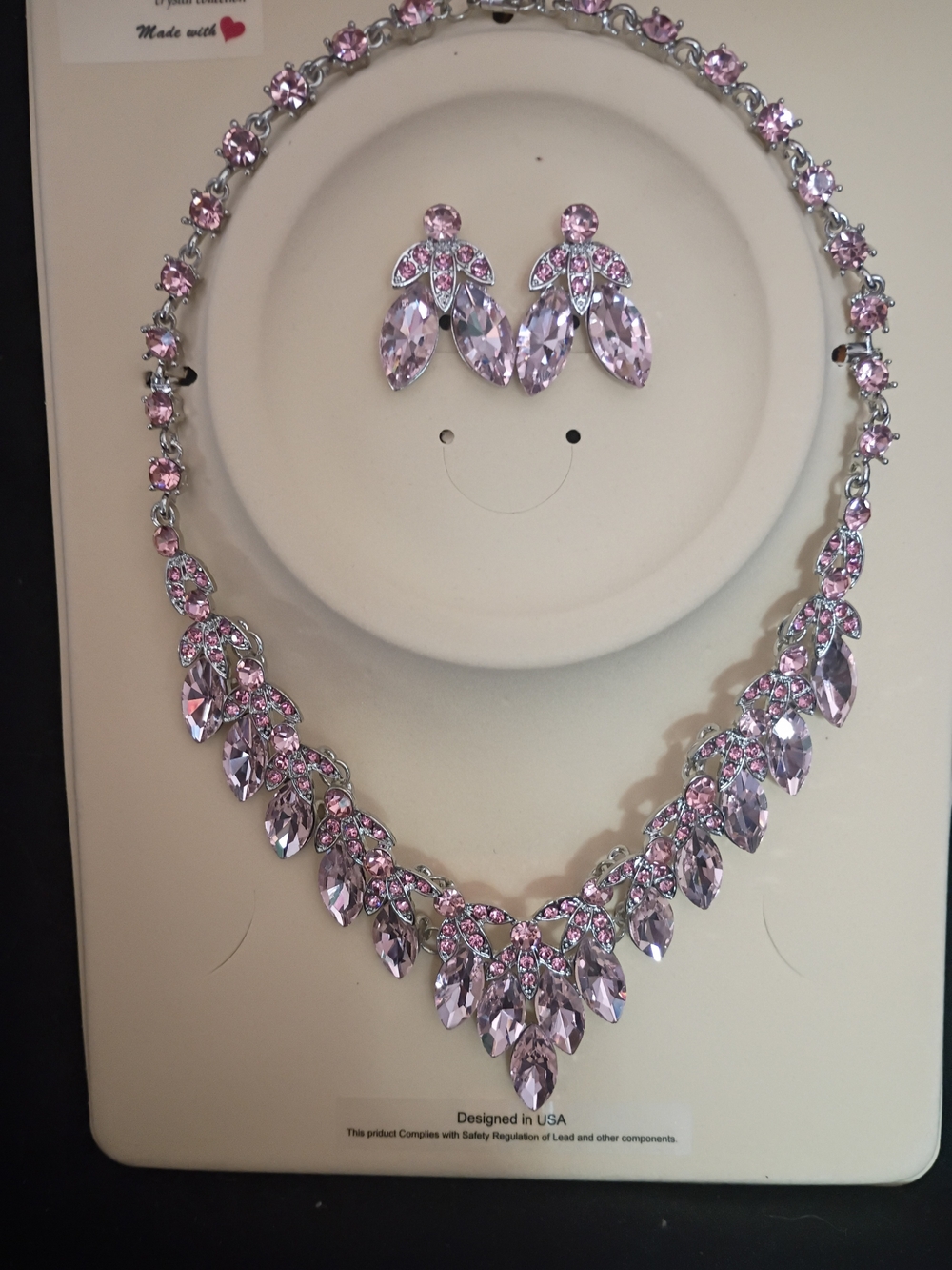 Pink Crystal Teardrop Necklace and Earring Set